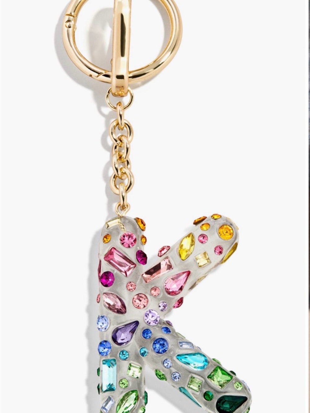 Rhinestone Encrusted Letter K Keychain - Multicolor